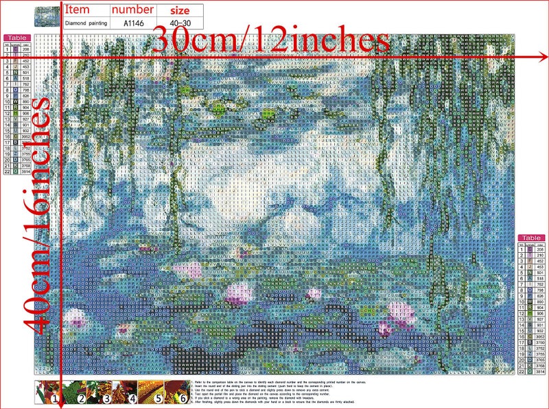 NIHOJIUMA NIHO-JIUMA Diamond Painting Kits Monet's Water Lilies, 5D DIY Full Drill Diamond Art Gift for Adults, Home Decoration (30 X 40 cm / 12 X 16 inches) - Image 4